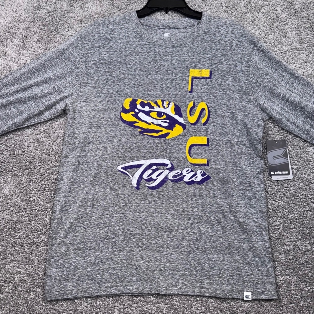 LSU Tigers Colosseum Long Sleeve T-Shirt Mens Heathered Gray Large NEW